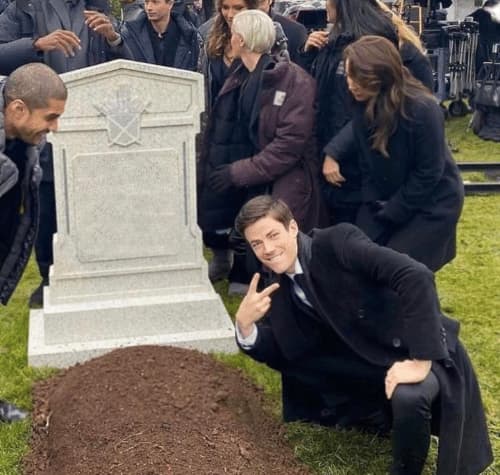 Grant Gustin over grave